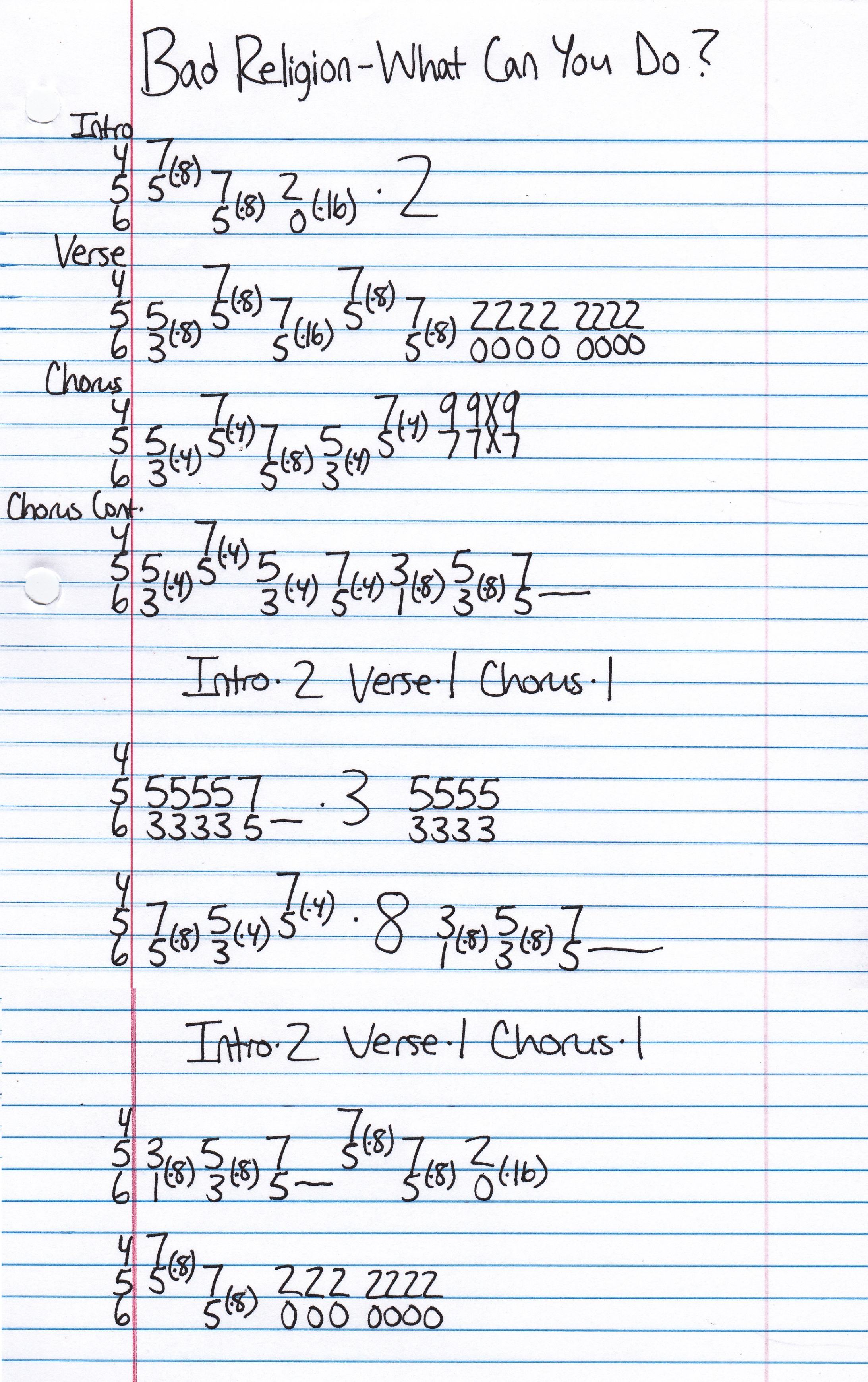 High quality guitar tab for What Can You Do by Bad Religion off of the album Suffer. ***Complete and accurate guitar tab!***